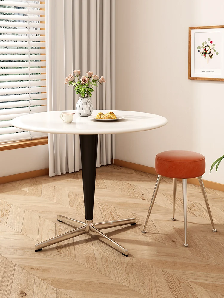 Mousse cream wind round dining table household solid wood simple small apartment negotiation cafe