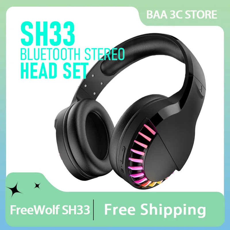 

FreeWolf SH33 Wireless Headphones Dual Mode RGB Bluetooth 5.0 Long Battery Life Low-frequency Noise-cancelling Gaming Headphones