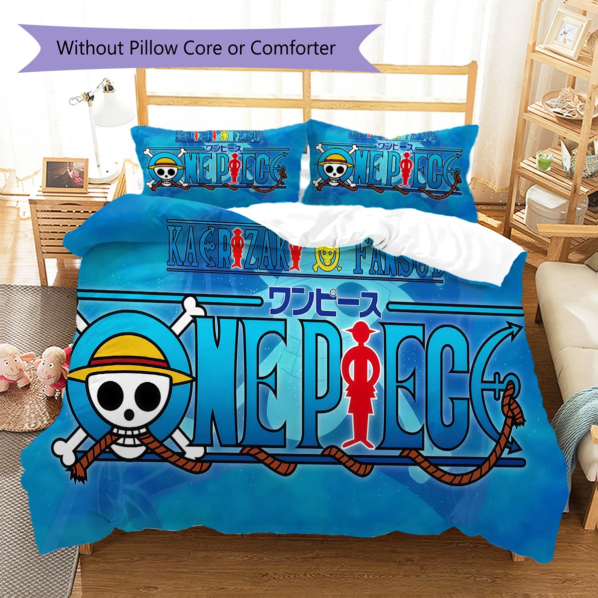Funda de edredón con estampado digital de ONE PIECE, juego de cama de 3 piezas, sin relleno, varios tamaños, colcha infantil de regalo -HYQ47