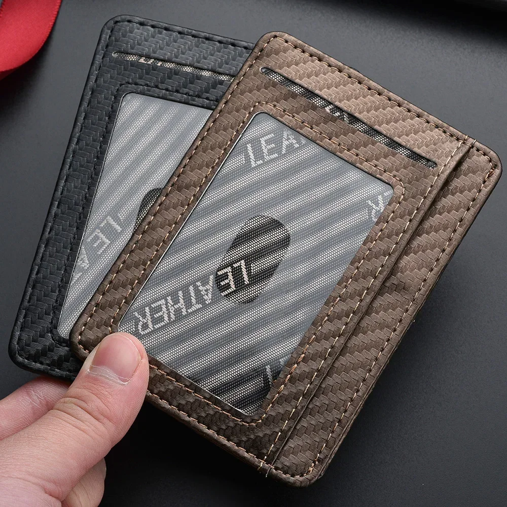 Men's Carbon Fiber Minimalist Slim Wallets RFID Blocking PU Leather ID Credit Card Holder with Anti-Theft Protected Design Purse