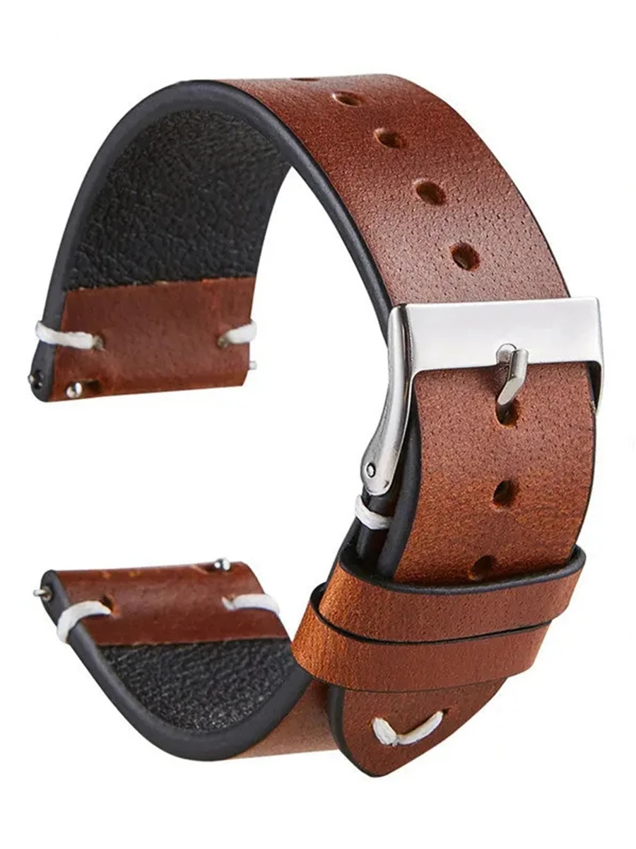 Ręcznie robione paski do zegarków z prawdziwej skóry w stylu retro z woskiem olejnym Pasek do zegarka ze skóry cielęcej z mechanizmem szybkiego uwalniania 18 mm 20 mm 22 mm Akcesoria do zegarków — zdjęcie 2