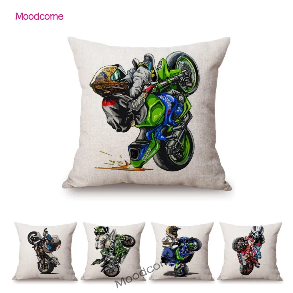 Xtreme Sport Motorcycle Stunting Riding MTX Cute Cartoon Stunters Decorative Sofa Throw Pillow Case Cotton Linen Cushion Cover