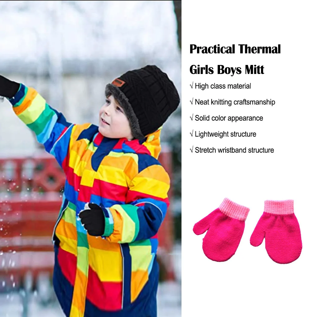 1 Pair Kids Mittens Simple Style Girls Boys Children Mitts for Winter