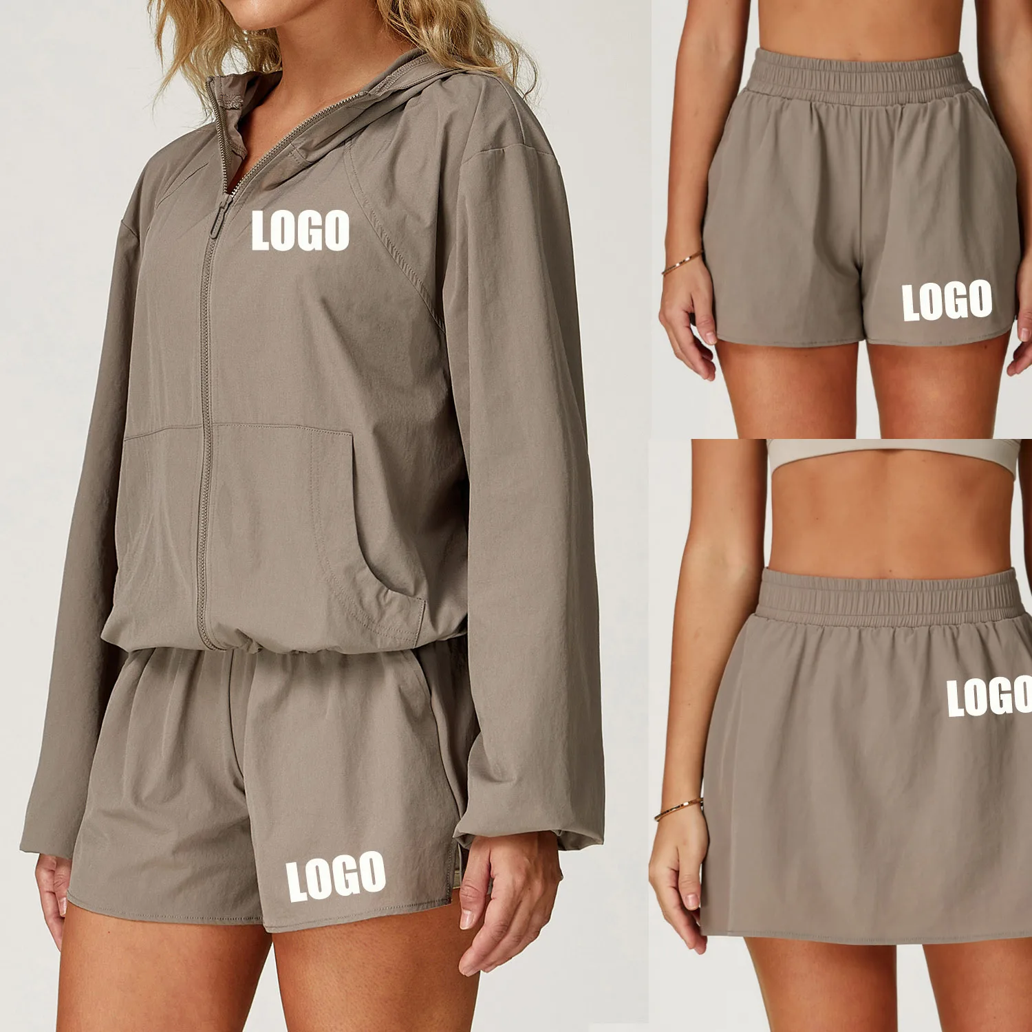 

Custom LOGO women's quick-drying sports sunscreen cool breathable hooded zipper UV-proof sunscreen clothing jacket shorts skirts