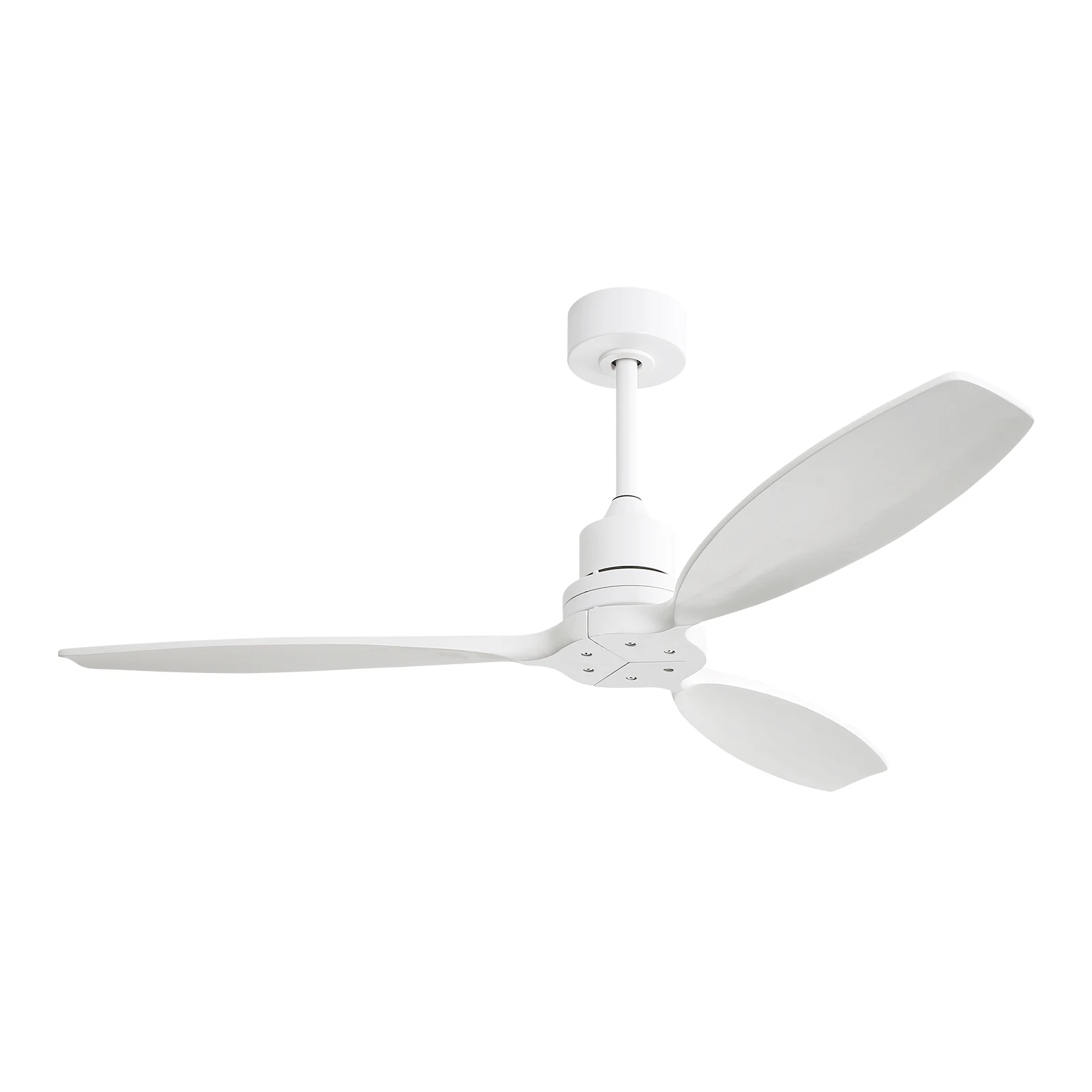 52 Inch Wooden Ceiling Fan White 3 Solid Wood Blades Remote Control Reversible DC Motor Without Light