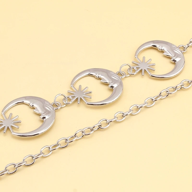 Durablity Teens Jeans Corrente Dupla Camada Pingente Forma Lua para Calças