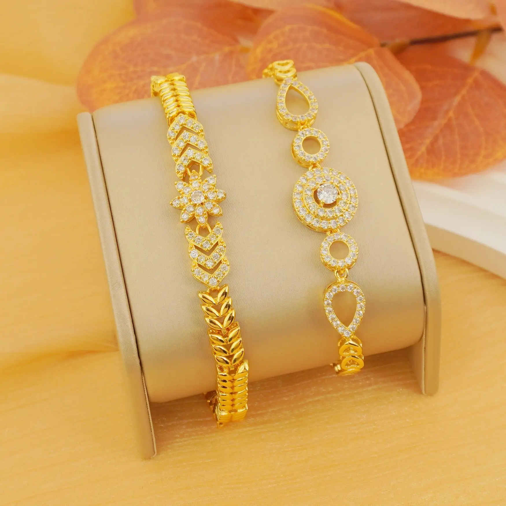9999 Gold New Luxury Fashion Elegant Arrow-shaped Snowflake Round Heart Zirconia Women's Bracelet Party Jewelry