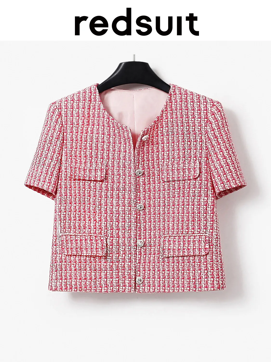 New Girl's pink coat, fashionable  versatile round neck, slimming  slimming short sleeved top   Custom size