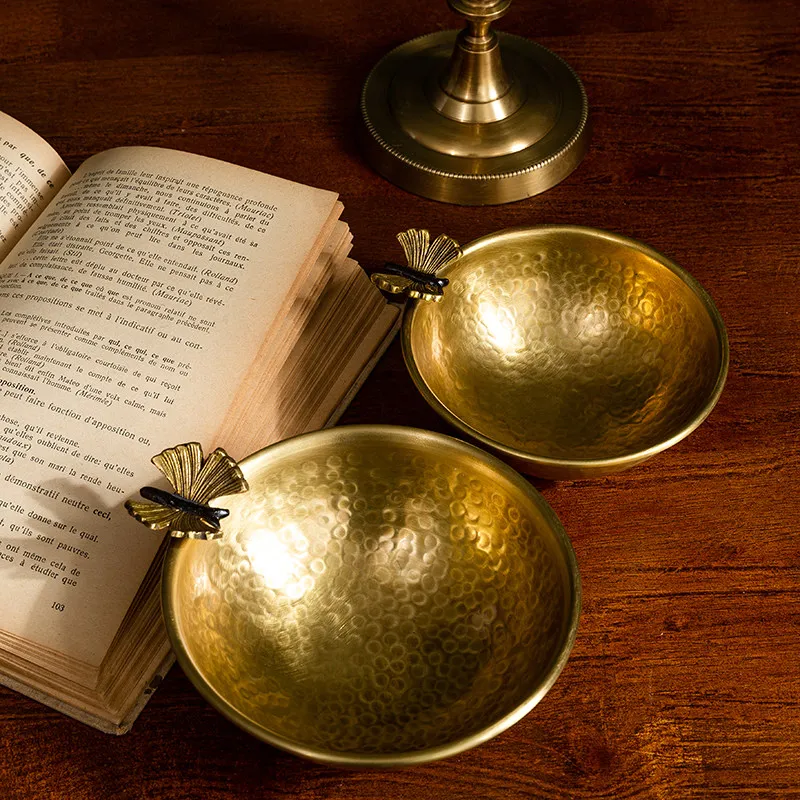 Home Retro Brass Butterfly Bowl, Creative Handmade Decoration, Dried Fruit Storage Bowl