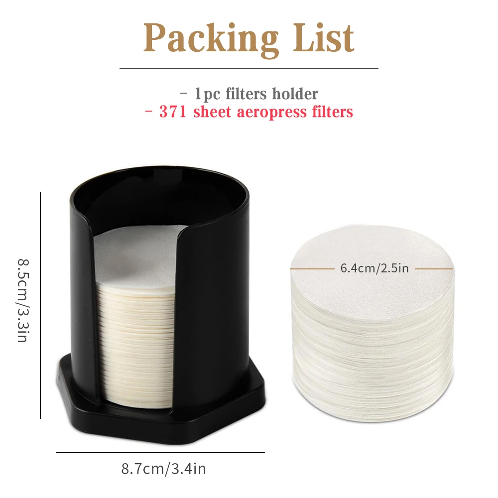 CAFEMASY Coffee Filter Paper Holder for Aeropress With 371pcs Packed Filters for Replacement for Aeropress Espresso Coffee Maker