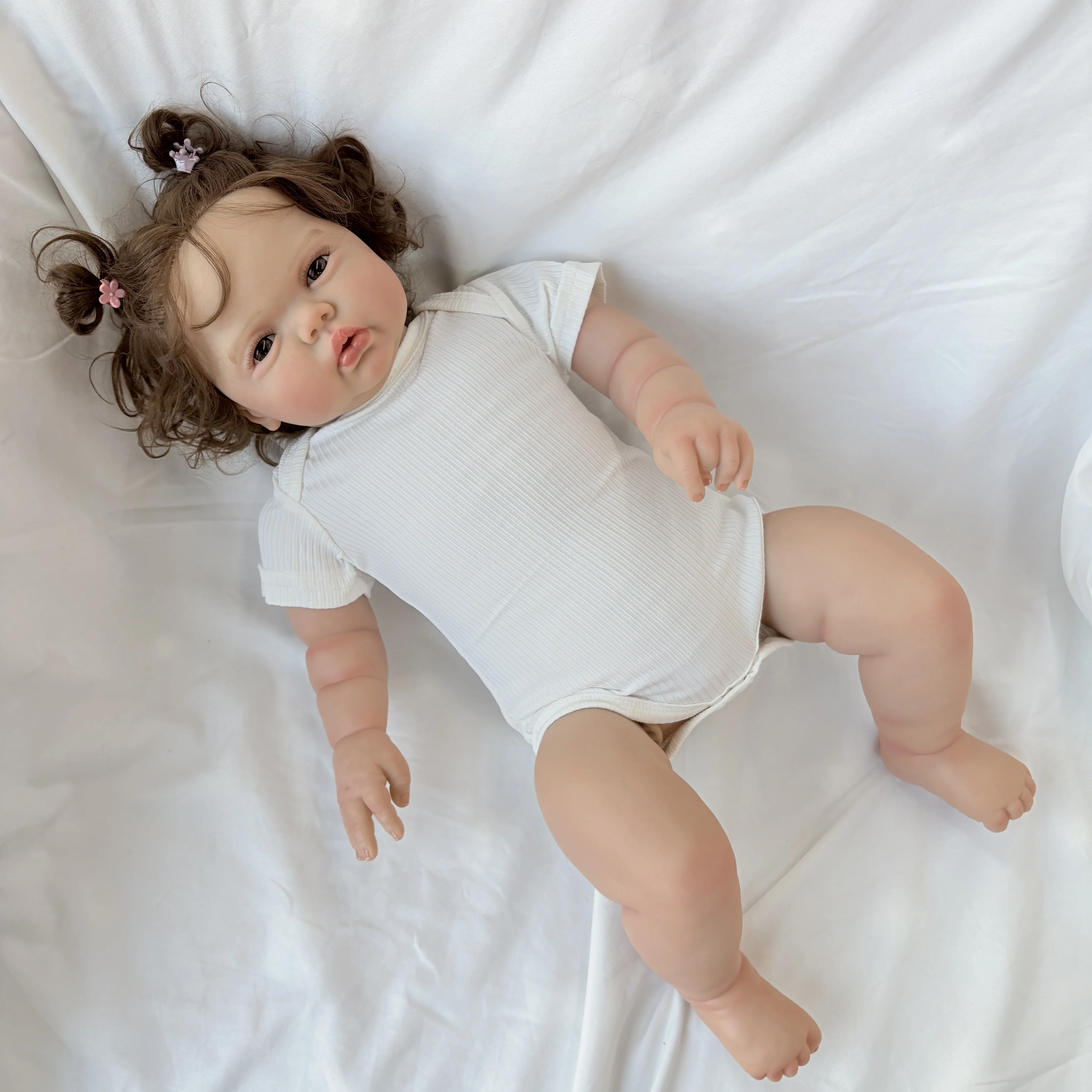 NPK 24'' Huge Size Reborn Baby Girl Pickle Awake 3D Skin Multiple Layers Painting Lifelike Baby Dolls with Hand-rooted Hair
