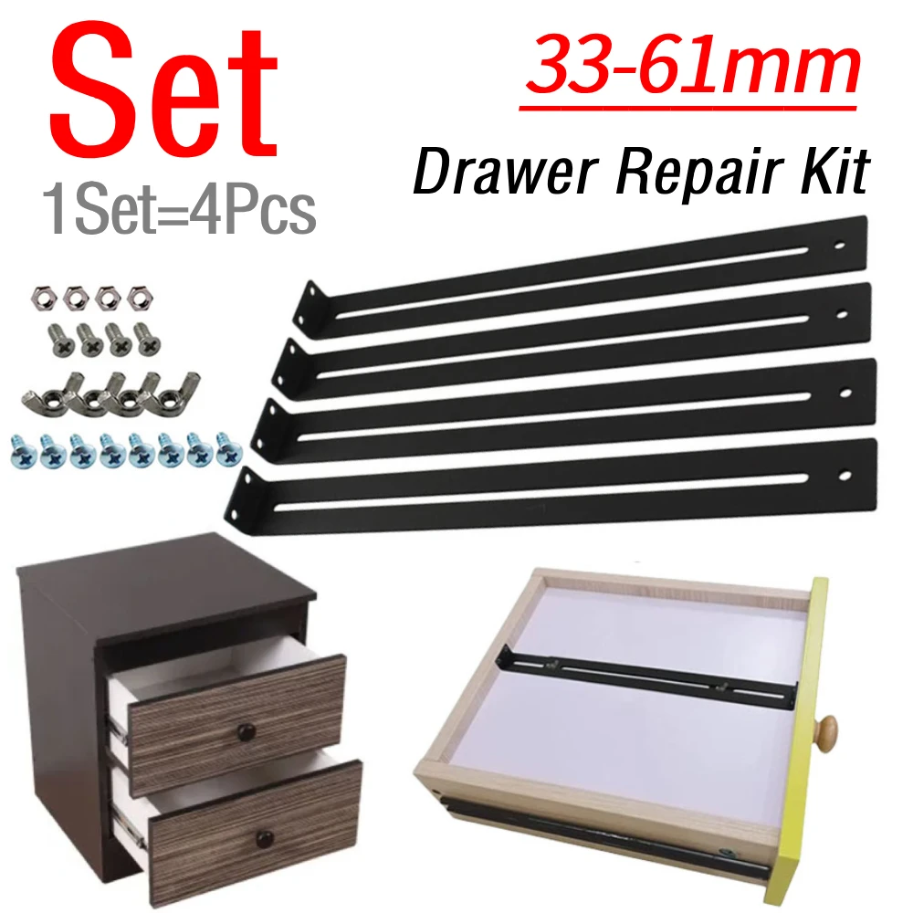 4Pcs Kit Perbaikan Laci Pemasangan Tengah Untuk Memperkuat dan Memperbaiki Kerusakan Aksesori Perbaikan Furnitur Braket Penyangga Bawah Set Alat