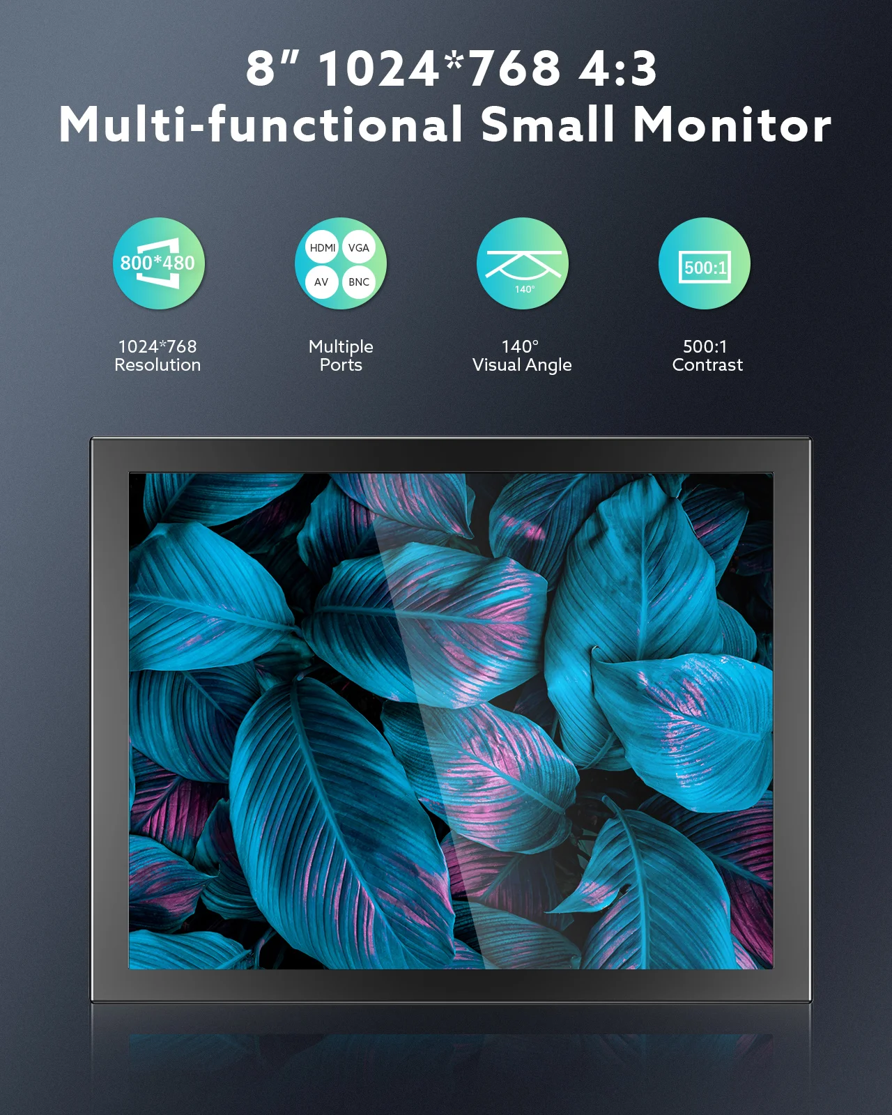 EYOYO-Mini Monitor de 8 pulgadas, resolución de 1024x768, TFT LCD monitor portatil, con entrada de vídeo HDMI/VGA/USB/AV para PC, DVD, DVR, CCD,