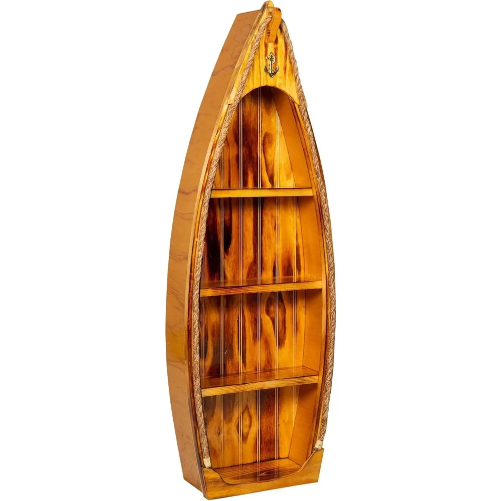 

handcrafted 45" nautical rowboat style 4-tier wooden bookcase with varnished finish