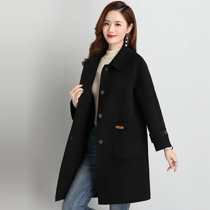 Red Double-Sided Coat Women\'s 2024 Autumn And Winter New Mid To Long Woolen Woolen Coat