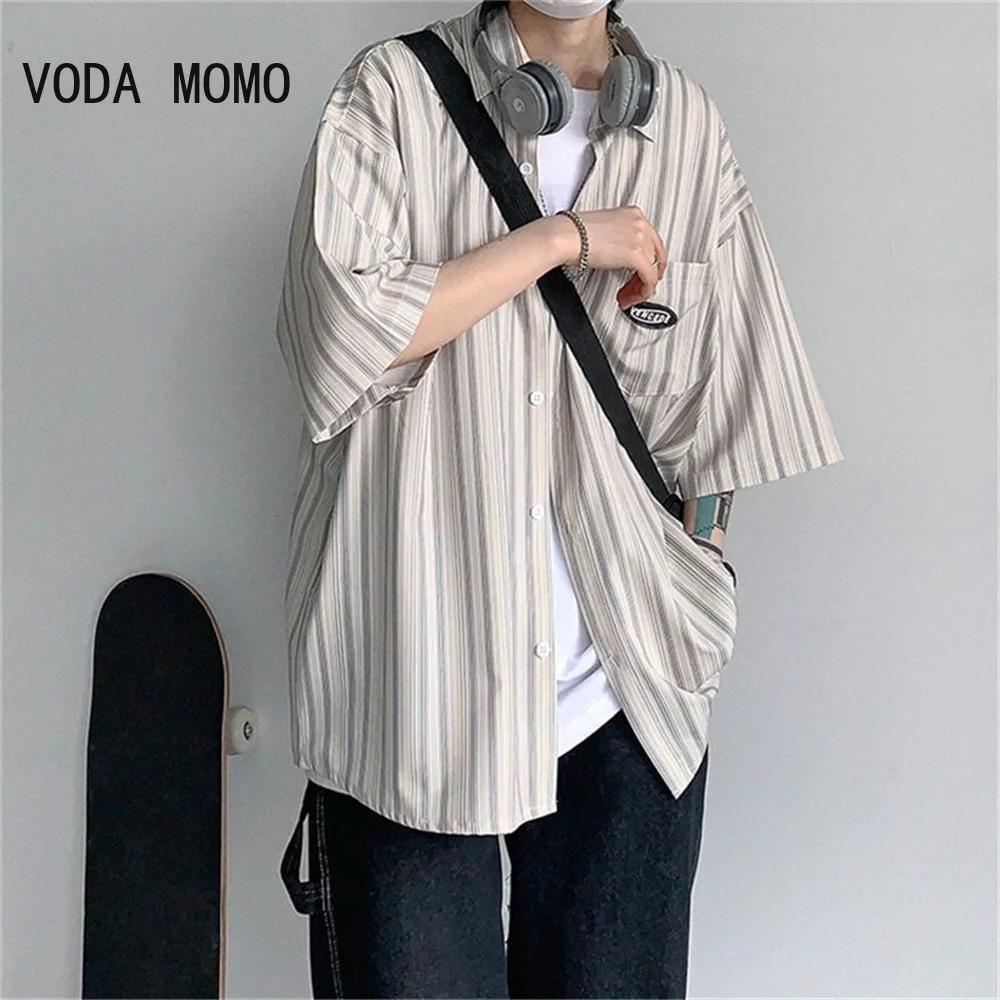 Sommer männer Kurzarm Gestreiften Shirts 2022 Mode Druck Hemd Herren Blusen Streetwear Marke Lose Beiläufige Hemd Tops Männer