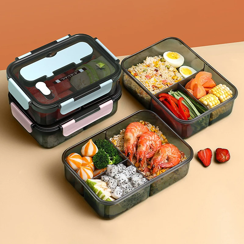 

1100/1500 ML 2/3 Grid Compartment Packed Lunch Box Matching Fork Spoon Adult Student Bento Box Food Storage Container Snack Box