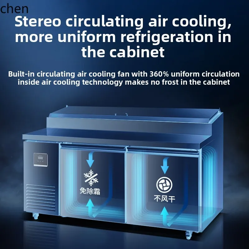 HTT Fresh-keeping Air-cooled Salad Table Fruit Fishing Pizza Refrigerated Workbench Freezer Display Cabinet
