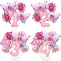 1 Set Pink Butterfly Foil Balloons 32inch Number Birthday Foil Balloons for Girls Butterfly Party Wedding Birthday Decorations