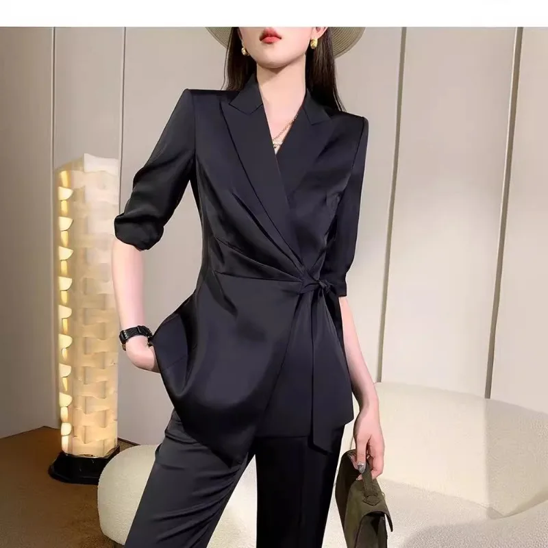 Set completo da donna alla moda, nuovo completo professionale nero, completo autunnale di fascia alta, abito casual in stile britannico, set da due pezzi