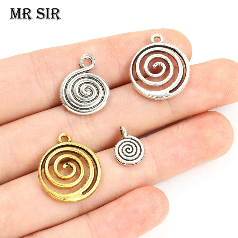 15/40pcs Spiral Round Alloy Charms Antique Silver/Gold Color Swirl Pattern Metal Pendant for Jewelry Making Necklace Accessories