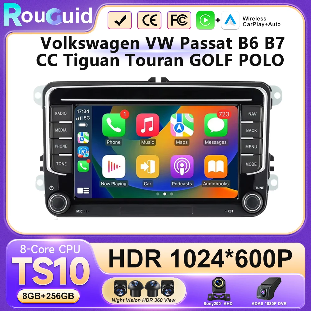 

Автомагнитола Android Auto для Volkswagen VW Passat B6 B7 CC Tiguan Touran GOLF POLO с Carplay, 4G, GPS, 2din, мультимедиа