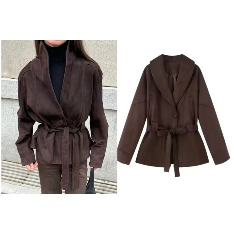 

Женский плащ Майяра с поясом, осенний повседневный плащ с большими лацканами и длинными рукавами, карманами, женская ветровка, женская шикарная верхняя одежда