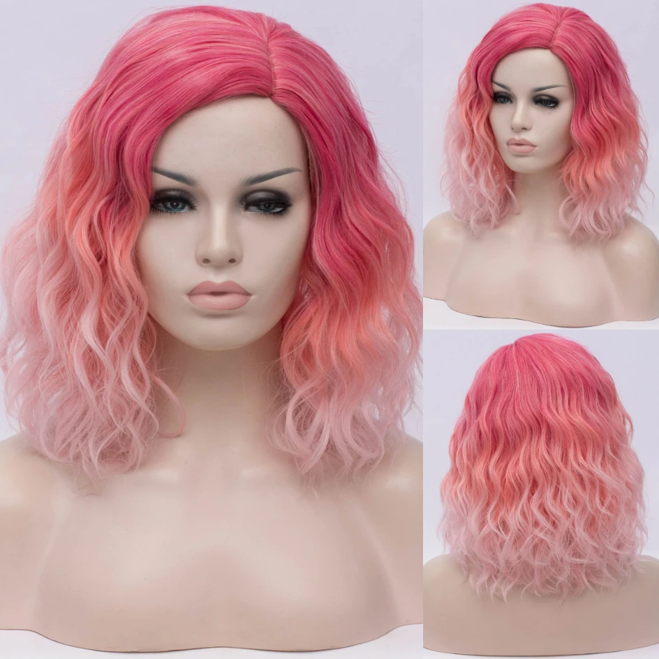 GAKA Women Orange and Pink Ombre Wig Cosplay Water WaveTwo Tone Middle Part Synthetic Wigs Heat Resistant Fiber