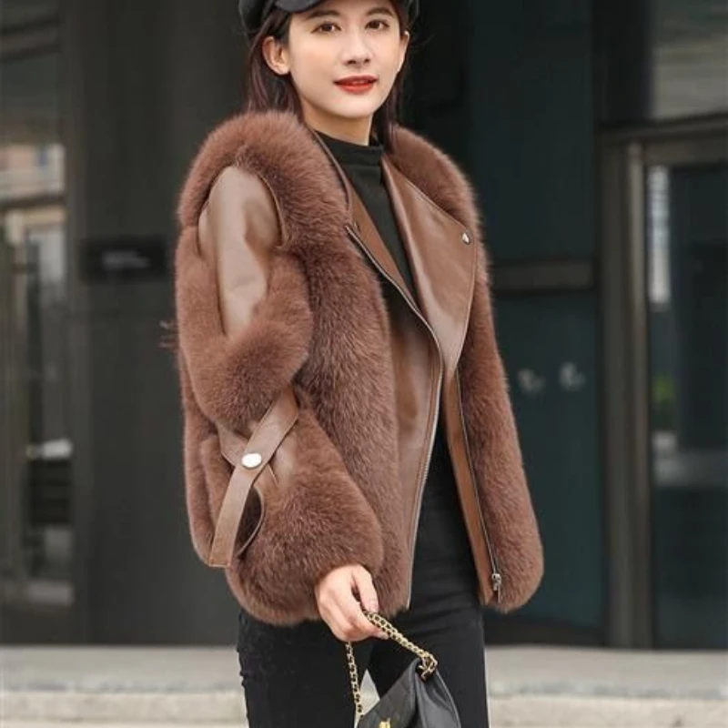 

Модный тренд, девчачий стиль, защита окружающей среды, темперамент, новый меховой интегрированный костюм-локомотив, куртка из искусственного меха