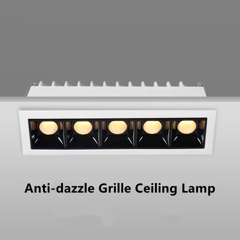 White/Black LED line Downlight Recessed Rectangle Grille Ceiling Lamp 10W 20W 30W AC85~265V LED Spot Light For Home Shop Decor