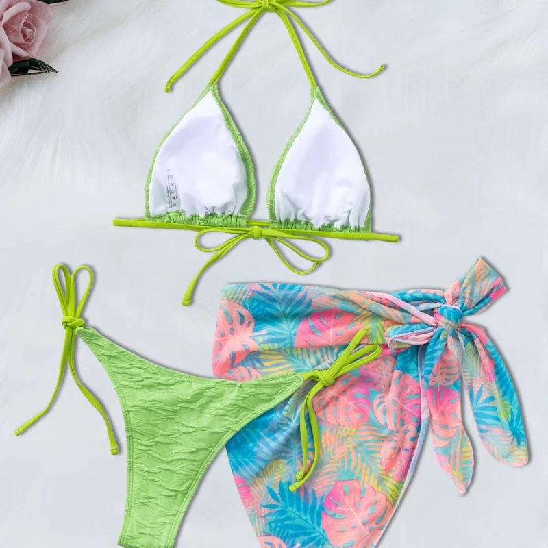 Tropical Print Vacation Style Sexy Hot-Selling Bikini Hot-Selling Triangle Cup Three-Piece Bikini Set
