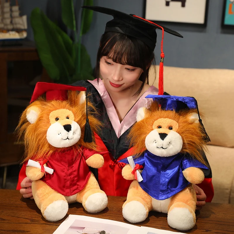 Cute Cartoon Doctor's Clothing Little Lion Plush Toy Kawaii Stuffed Animal Leo Plushies Doll Soft Students Graduation Gift Decor