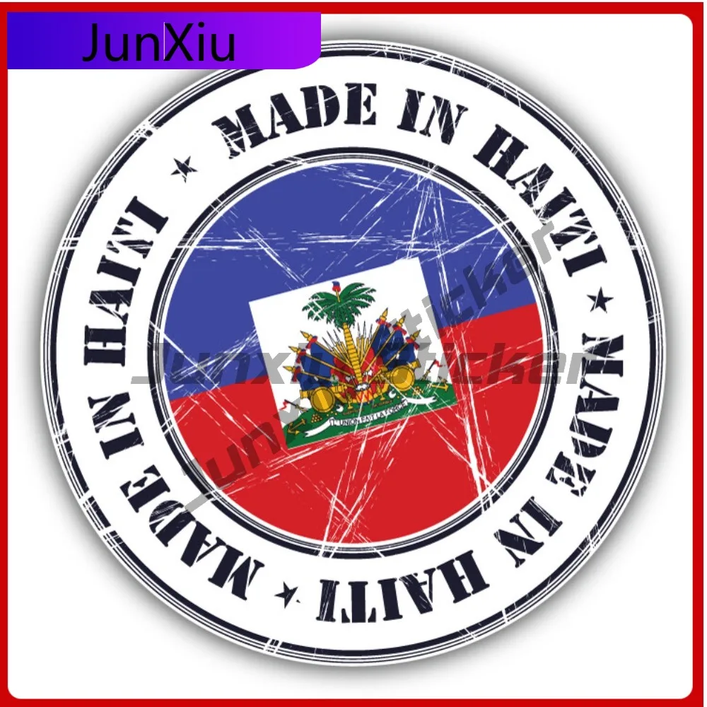 

Made In Haiti Grunge Flag Stamp Car Decal Bumper Stickers Anime Style Window Use For Laptop Surface Vehicle Exterior Decorati