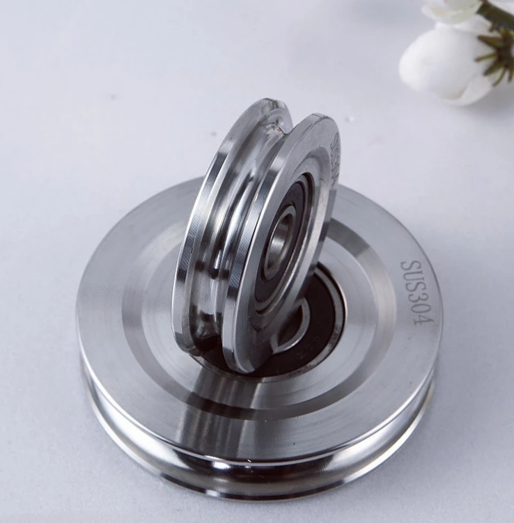 1 قطعة 304 بكرة الفولاذ المقاوم للصدأ U-نوع المسار سلك حبل الأسطوانة الكرة تحمل بكرة رفع استقامة آلة عجلة