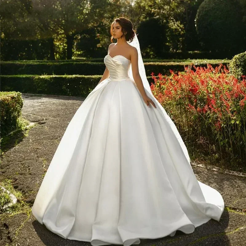 Elegante cetim princesa vestidos de casamento vestido de baile noiva fora do ombro querida vestidos de noiva novia personalizado