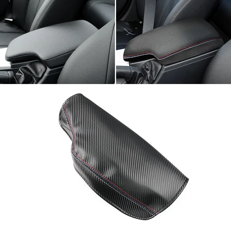 

LHD Carbon Texture Leather-red blue white line Armrest Cover For BMW 3 Series F30 2013-2018 Center Console Lid Armrest Box Trim