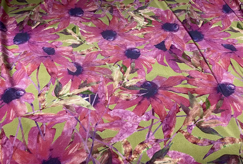 Designer Cloth Crepe De Chine Micro Elastic Silk Clothing Fabric Internet Hot Pink Purple Big Flower Spray Painting Dress