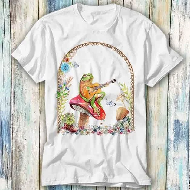 A Frog Playing The Guitar On Toadstool T Shirt Meme Funny Top Style Gamer Movie Music 1089