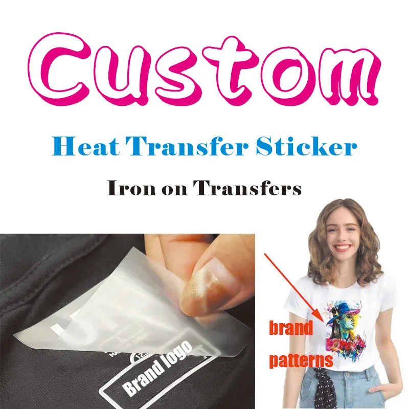 

Custom Heat Transfer Stickers Brand Logo or Picture Iron On Heat Transfer Stickers For Clothing Elastic Washable Colorful Vinyl