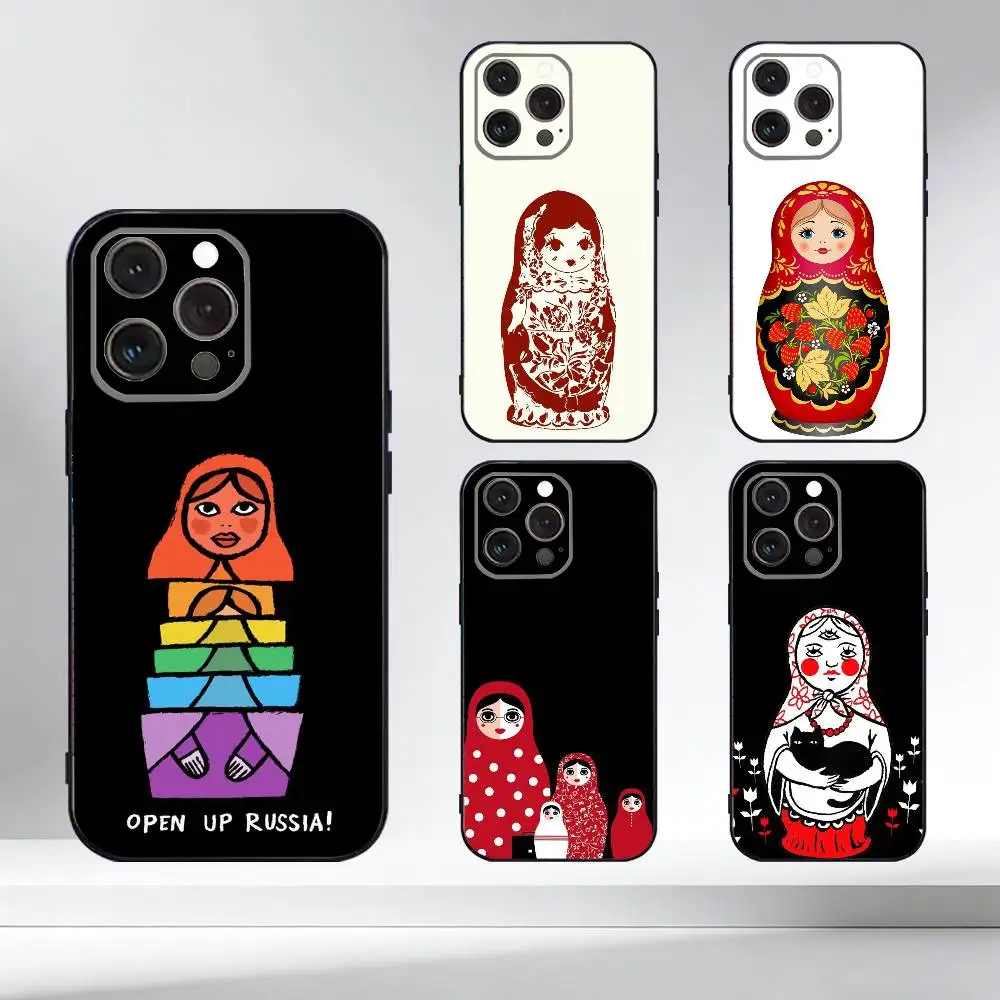 

R-Russian Dolls M-Matryoshka Phone Case For iPhone 17,16,15,14,13,12,11 Plus,Pro Max,XS,Soft Silicone Black Cover
