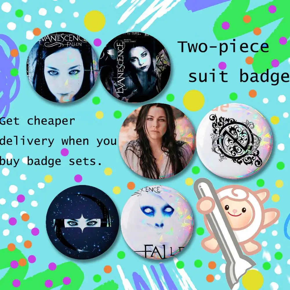 Brooches for Backpack Accessories 25,32,44,58,75mm Round Enamel E-Evanescence Fallen A-Amy Lee 2-piece set Cartoon Anime Badge