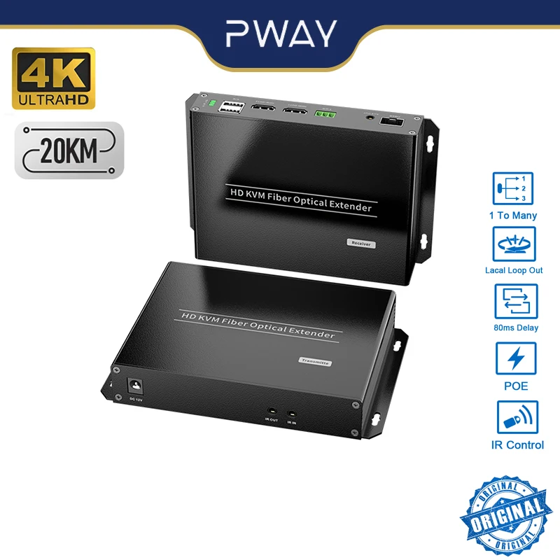 Definição do apoio 4k @ 60hz do extensor da fibra ótica de pway hdmi até 20km com extensor profissional do vídeo da transmissão bidirecional