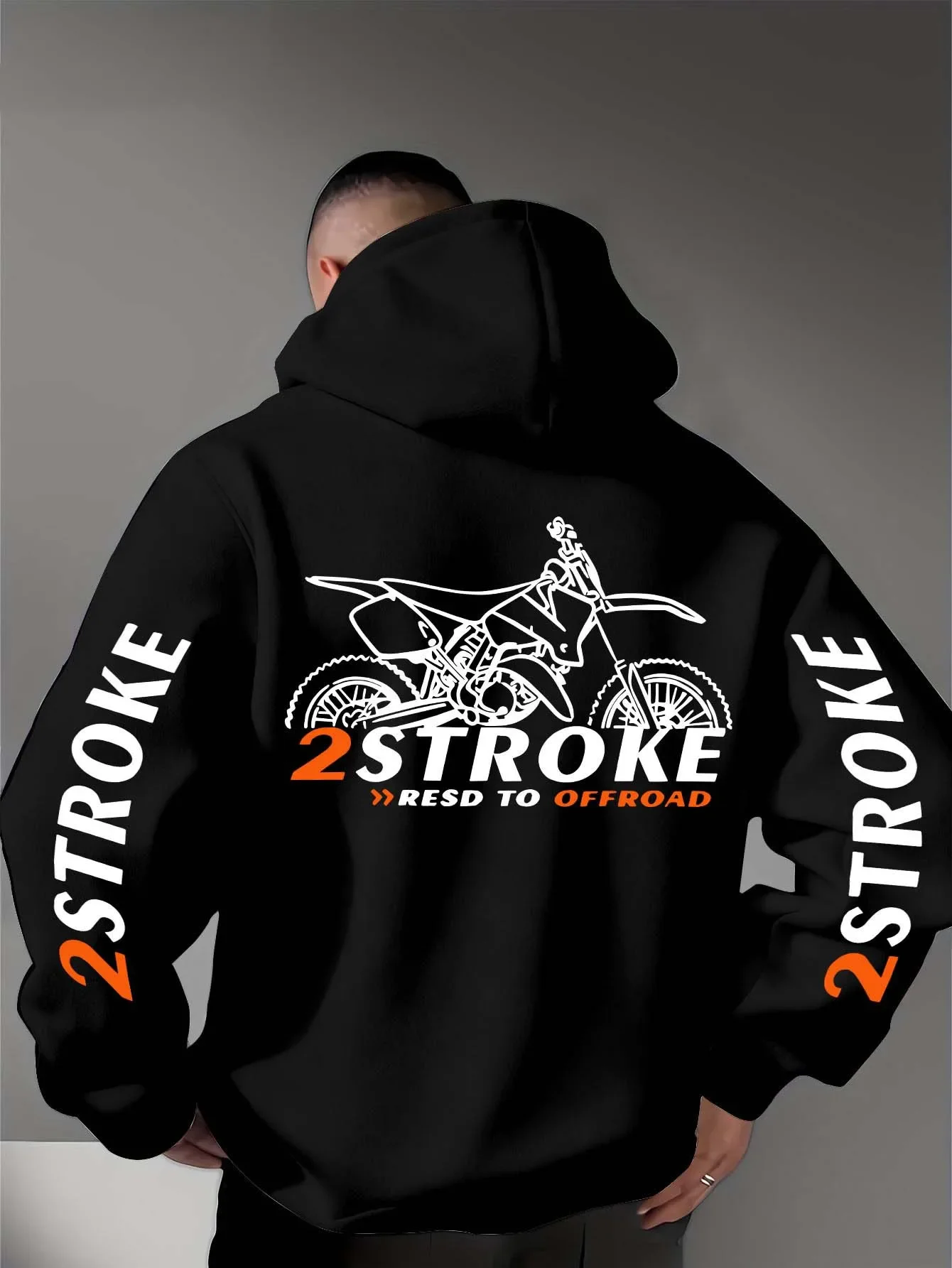Unisex Motocross Hoodie 2 Stroke Dirt Bike Graphic Back Print Sleeve Typography Oversized Sweatshirt Biker Streetwear