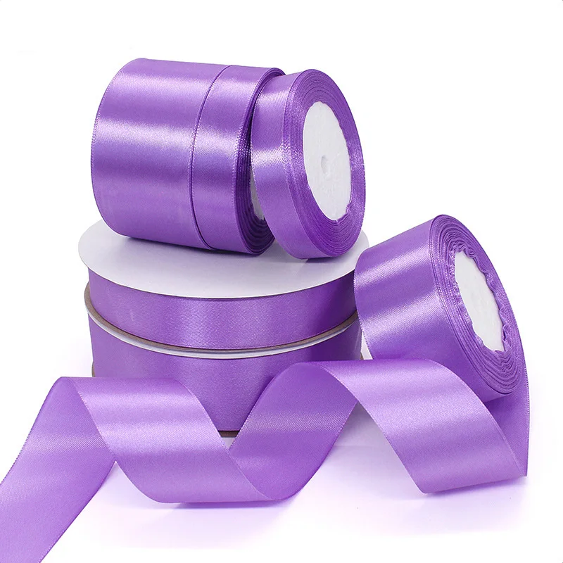보라색 새틴 리본 6-10-15-20-25-40-50mm DIY 수제 의류 바느질 재료 선물 포장 테이프 크리스마스 파티 장식