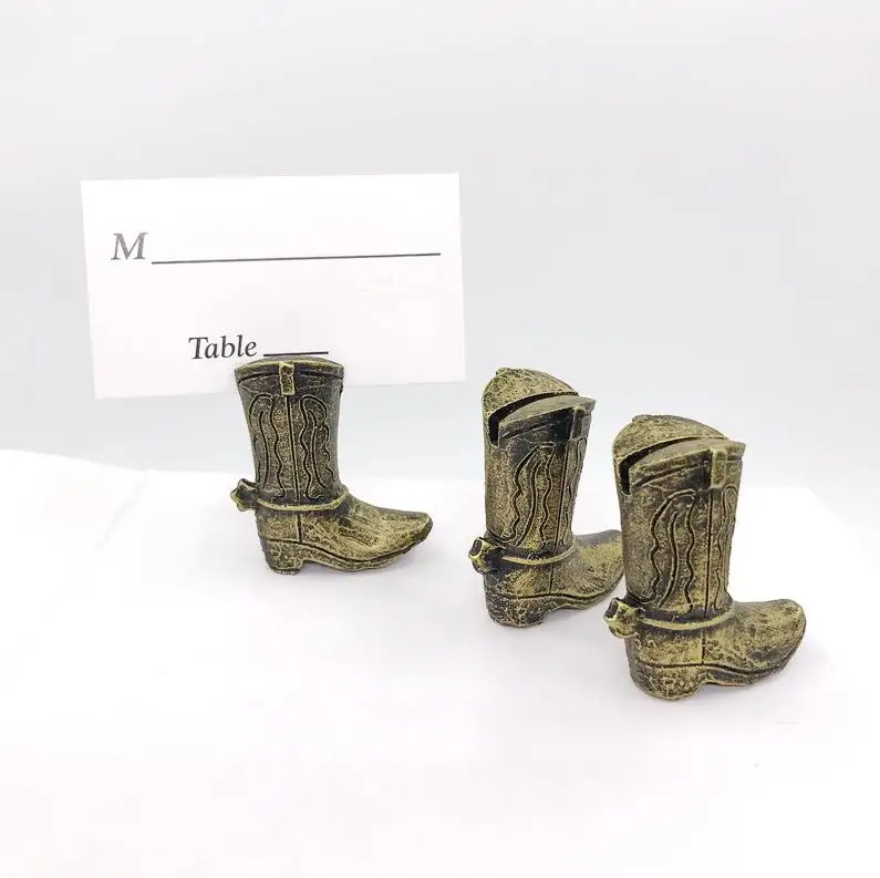 200pcs New Arrival Gold Resin Cowboy Boot Place Card Holder Elegant wedding party supplies Wholesale ni86