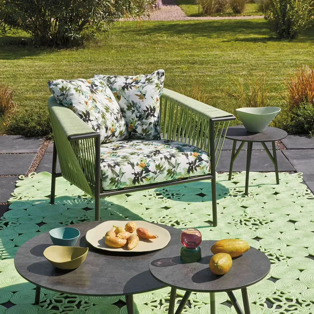 Luxury Outdoor Sofa Set Nordic Aluminum Rope Design  Seating Group Villa Terrace Courtyard Furniture