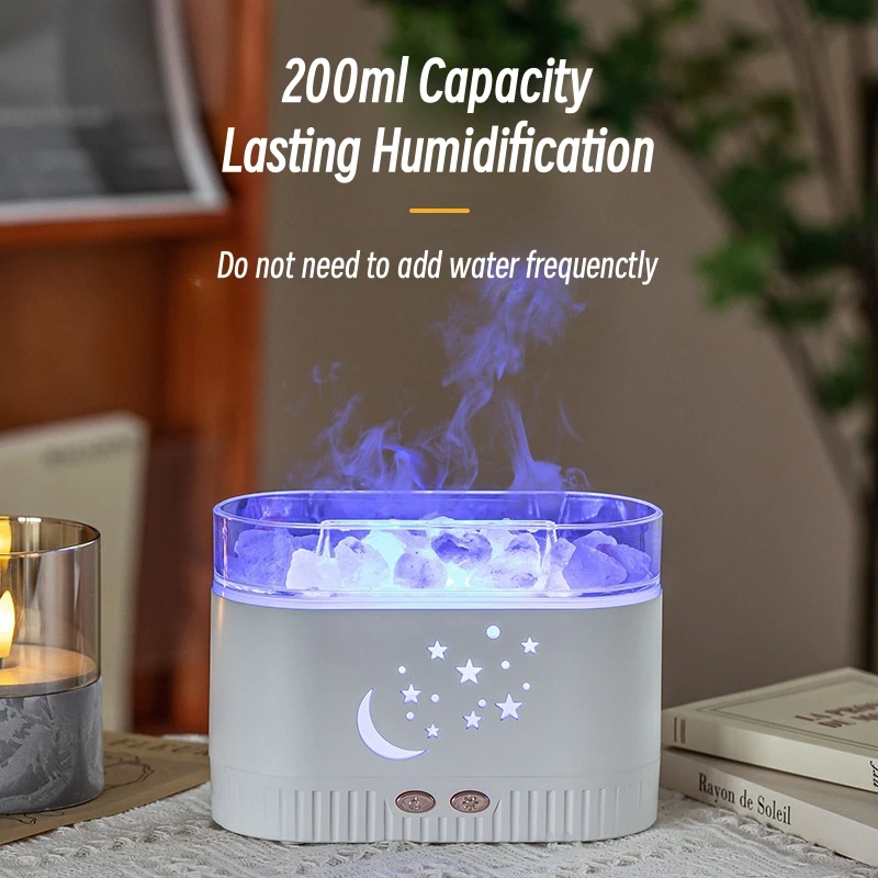 Crystal Stone Aroma Diffuser 200ml Air Humidifier Ultrasonic Mist Maker Fogger Led Essential Oil Flame Lamp Difusor for Bedroom