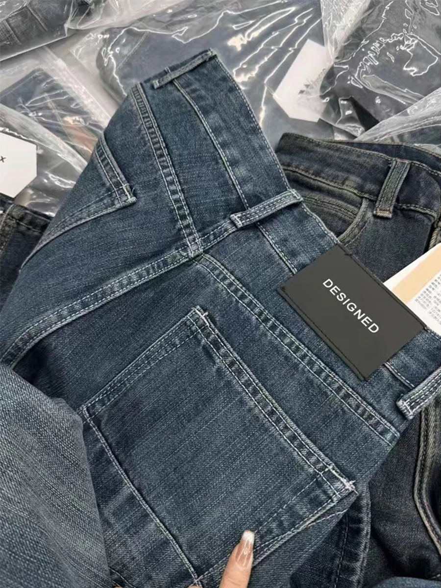 

Джинсы с высокой талией и широкими штанинами, женские прямые джинсовые брюки, весенне-осенние свободные брюки с высокой талией, утягивающие брюки для фигуры типа «груша»