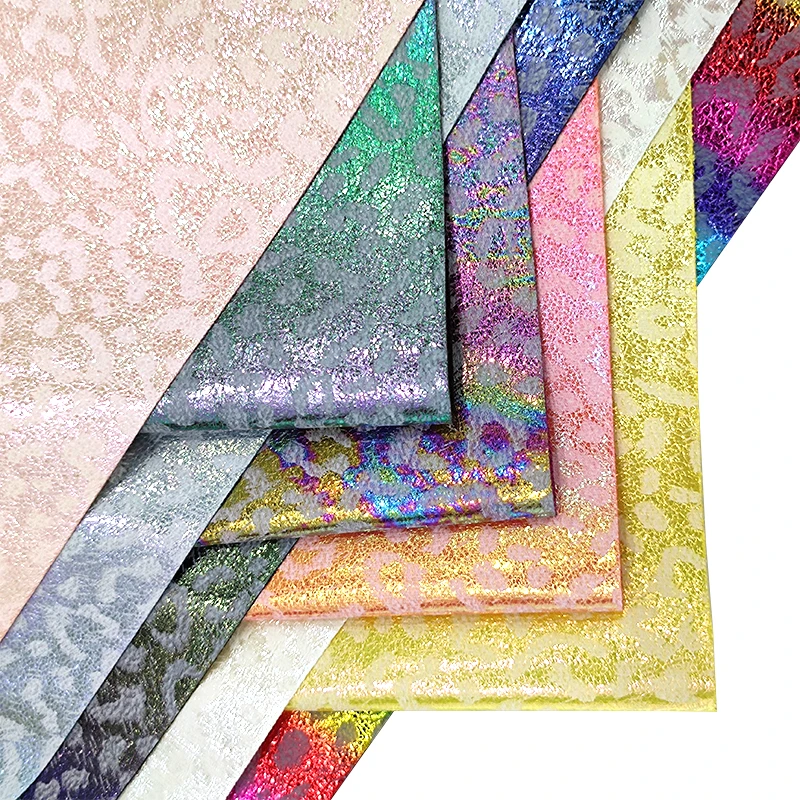 46x135cm Holographic PU Faux Leather Fabric Iridescent Burst Crack Leopard Print Leatherette for Bows Bag Craft DIY Accessories