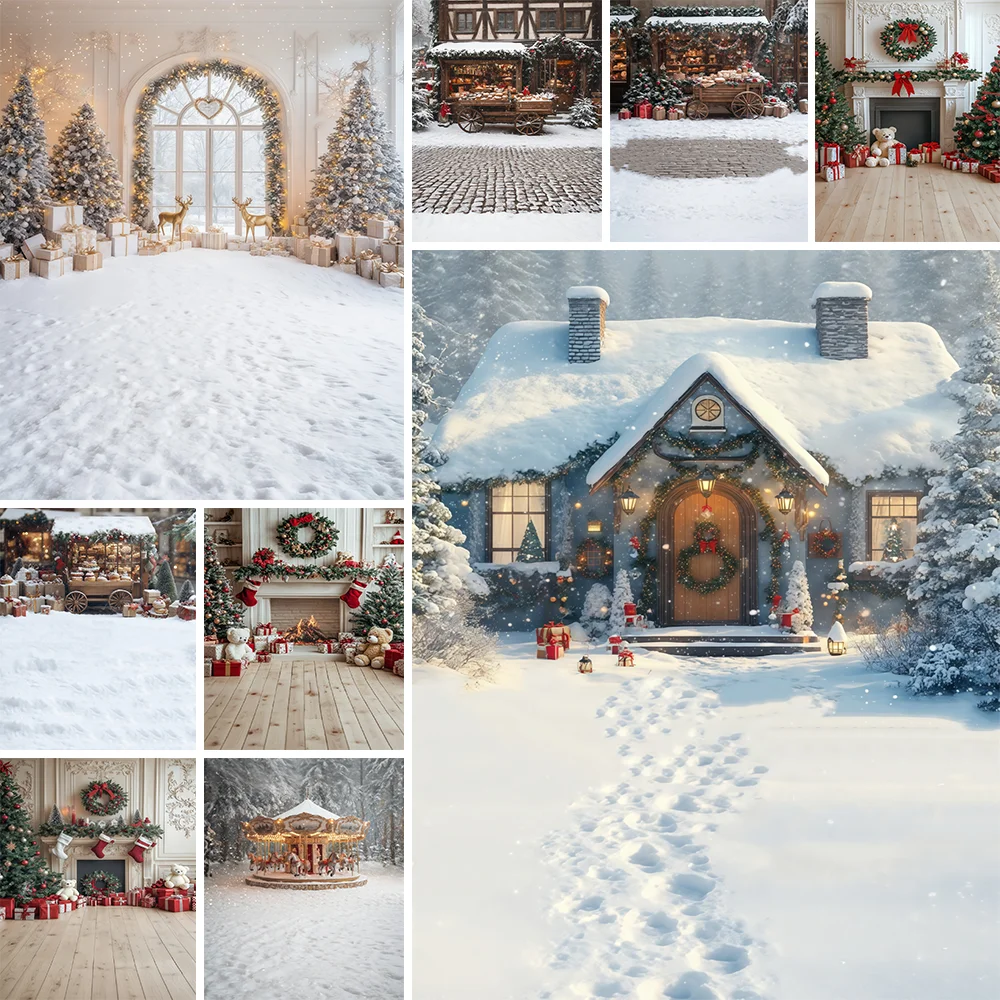 

Gift Room Background Photography When Window Snowy Xmas Tree Bow Backdrop Winter Kids Family Photo Studio